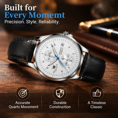 Men’s Chronograph Quartz Watch – Waterproof Design with Luminous Hands