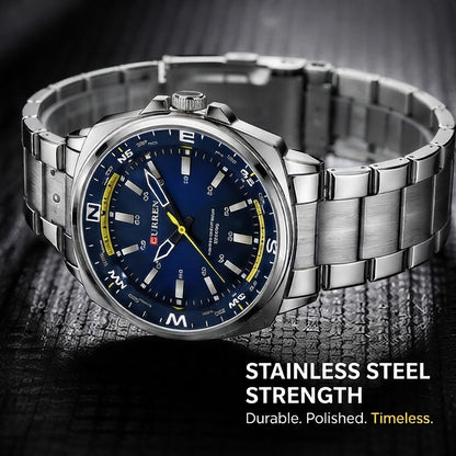 Luxury Men's Quartz Watch Stainless Steel Strap Fashion Wristwatch