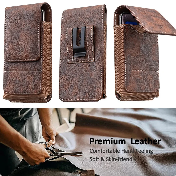Universal Leather Phone Waist Bag – 360° Rotating Belt Clip Case