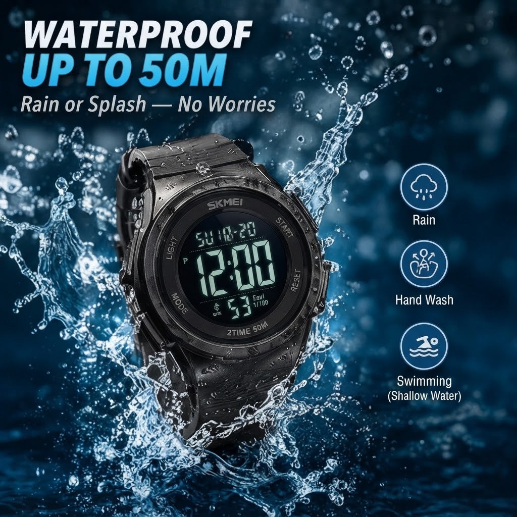 Men’s Digital Sports Watch – Waterproof Watch with Luminous Dial & Alarm