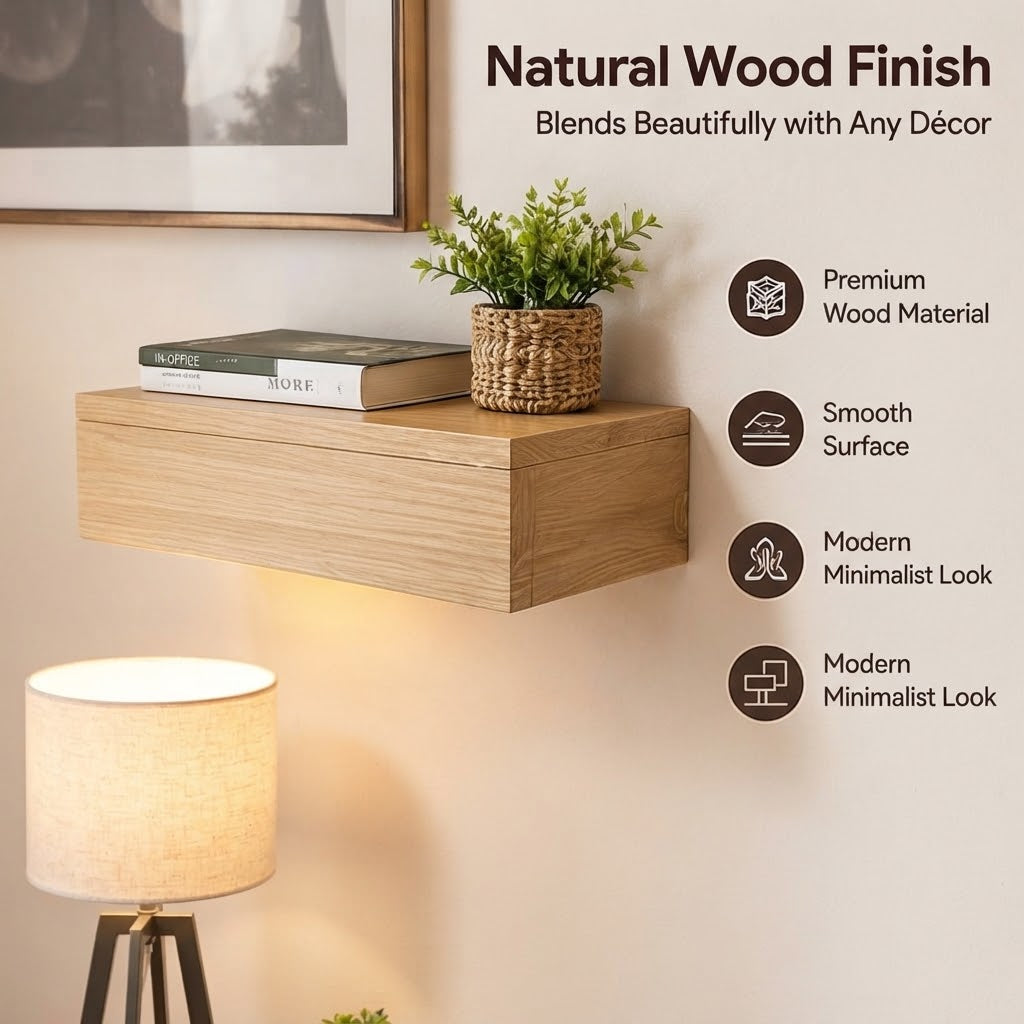 Modern Wooden Floating Wall Shelf – Hidden Storage Rack with Secret Compartment