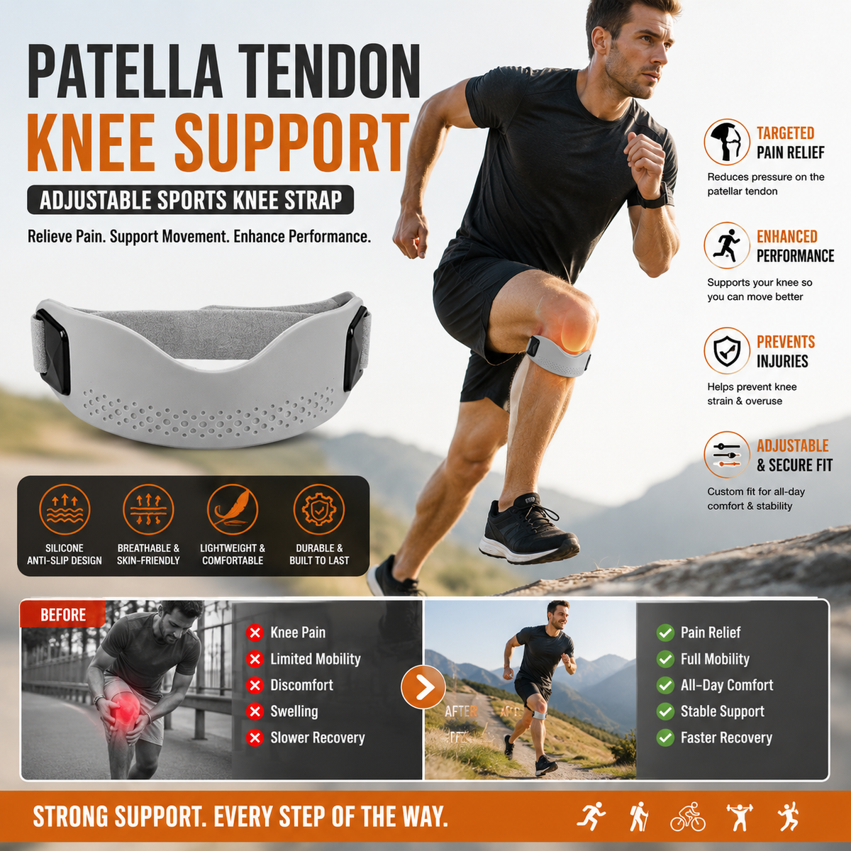 Patella Tendon Adjustable Knee Support for Men & Women
