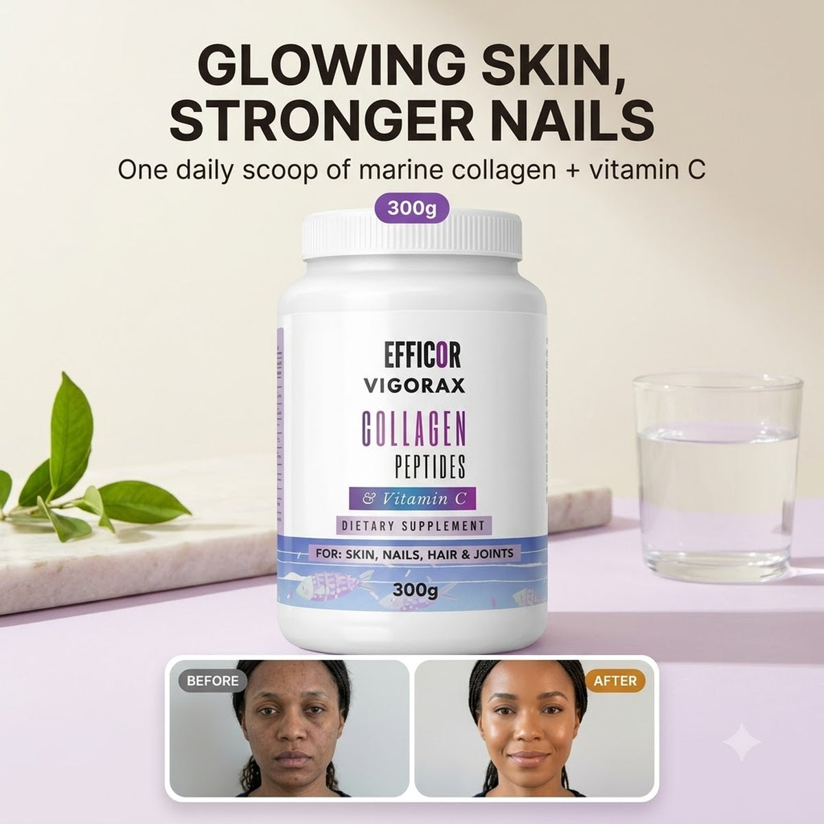 Collagen Peptides & Vitamin C – 300g Marine Collagen Powder for Skin, Nails, Hair & Joints