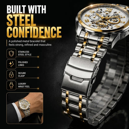 Men's Hollow-Out Steel Band Business & Casual Wristwatch