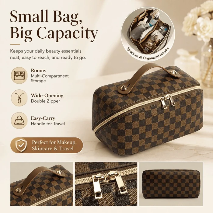 PU Leather Large Capacity Makeup Bag Organizer with Compartments