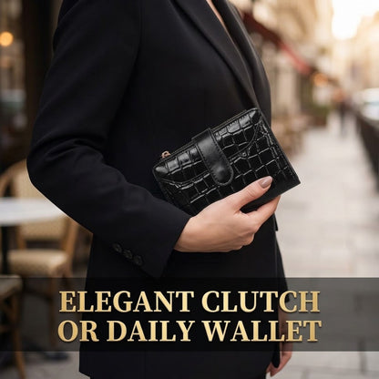 Crocodile Pattern Women’s Short Wallet – Ladies Clutch Coin &amp; Card Purse