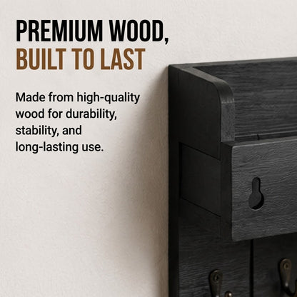 Wooden Key Rack & Mail Organizer Wall-Mounted Key Holder with 6 Hooks