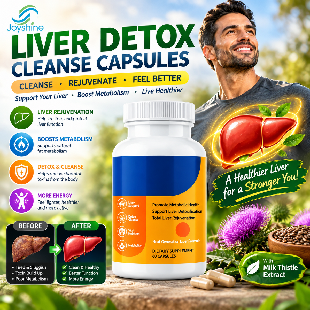 Milk Thistle Liver Wellness Capsules – 60-Count Herbal Supplement for Liver & Metabolism Support