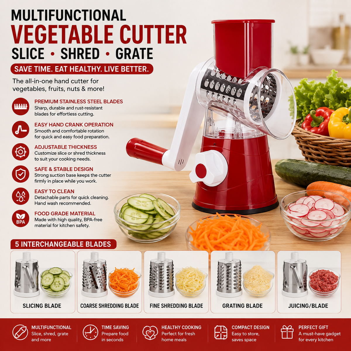 Stainless Steel Multifunction Vegetable Cutter – Handheld Food Slicer & Kitchen Chopper Tool