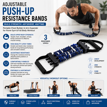 Adjustable Push-Up Resistance Bands –Chest Builder & Arm Expander for Home Gym Workouts