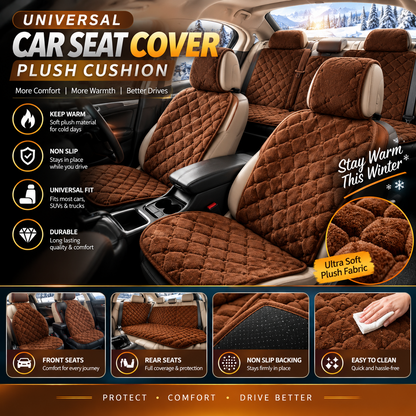 Universal Plush Car Seat Cover – Warm Non-Slip Front &  Rear Seat Cushion Protector