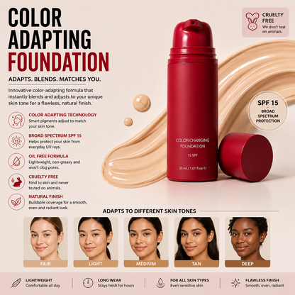 SPF 15 Oil-Free Foundation – Lightweight Color-Adapting Face Makeup for All Skin Tones