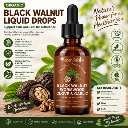 Organic Black Walnut Liquid Drops – Herbal Digestive Wellness Supplement