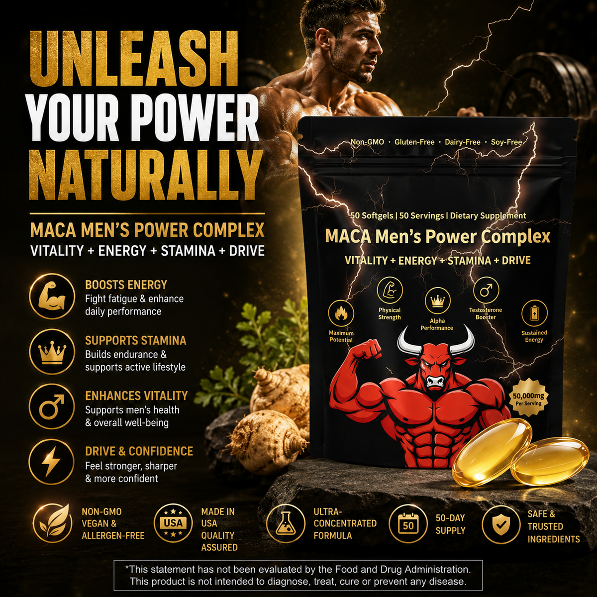 Maca Men’s Power Complex Softgels – Herbal Vitality & Daily Energy Support Supplement