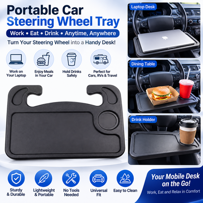 Portable Car Steering Wheel Laptop Desk – Foldable Vehicle Work, Dining & Travel Table