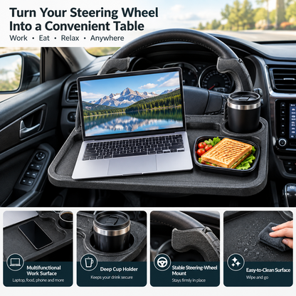 Multifunctional Car Steering Wheel Tray – Foldable Laptop, Writing & Dining Table