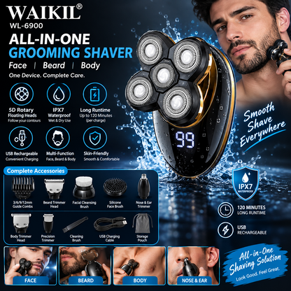 WL-6900 Rechargeable Shaver – Waterproof Rotary Face, Body & Beard Electric Razor