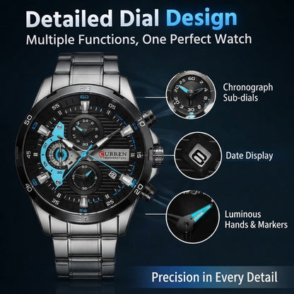 Men’s Stainless Steel Waterproof Chronograph Watch