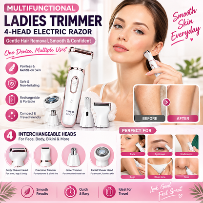 4-Head Electric Ladies Trimmer for Gentle Hair Removal