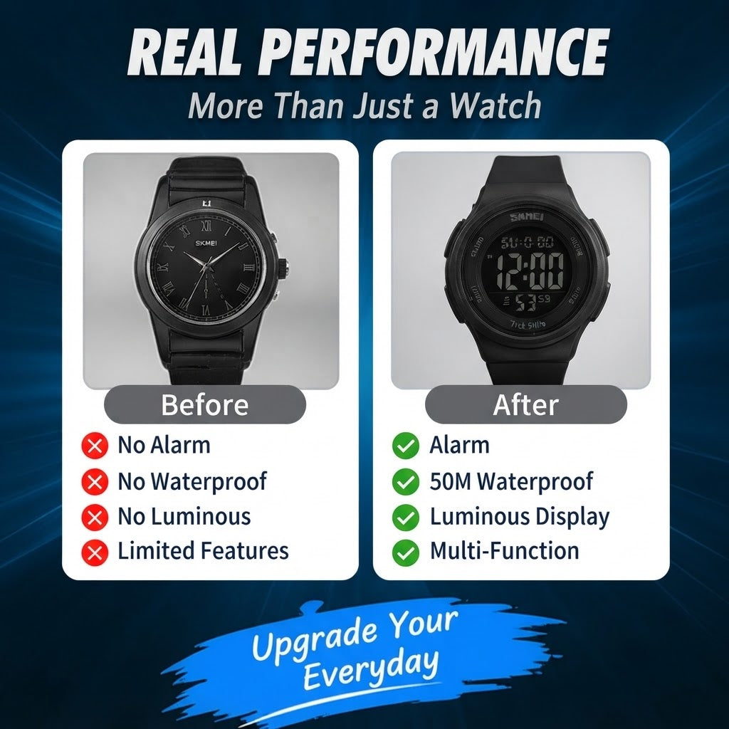 Men’s Digital Sports Watch – Waterproof Watch with Luminous Dial & Alarm