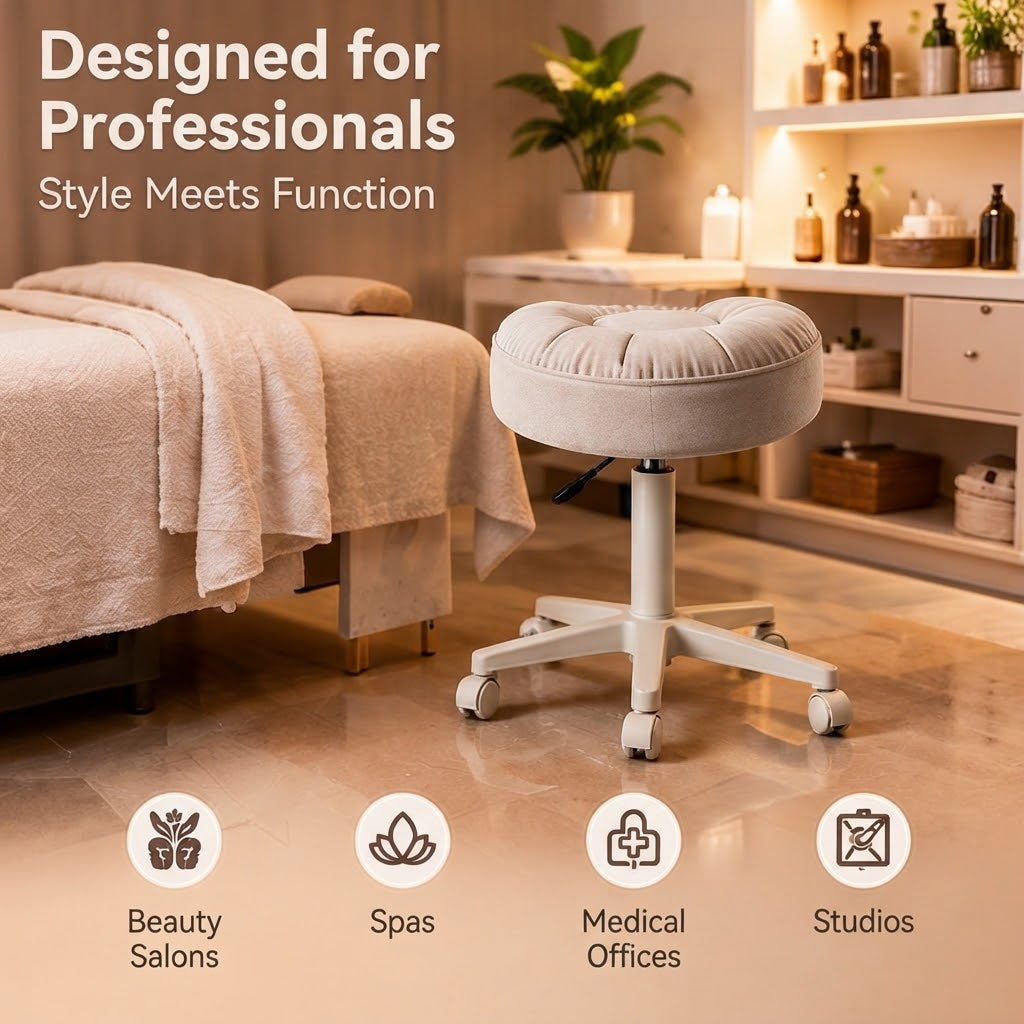 Large Rolling Beauty Swivel Salon Chair with Wheels & Adjustable Lift