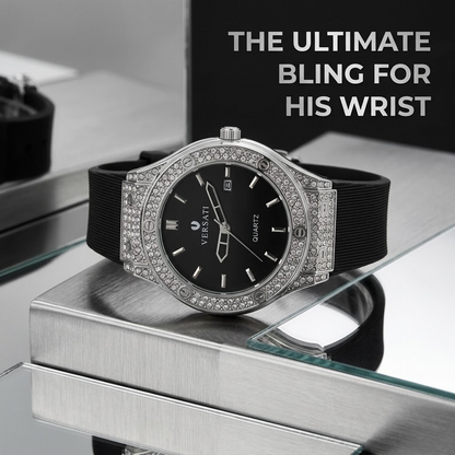 Men’s Diamond Crystal Watch – Hip Hop Style Wristwatch with Silicone Rubber Strap