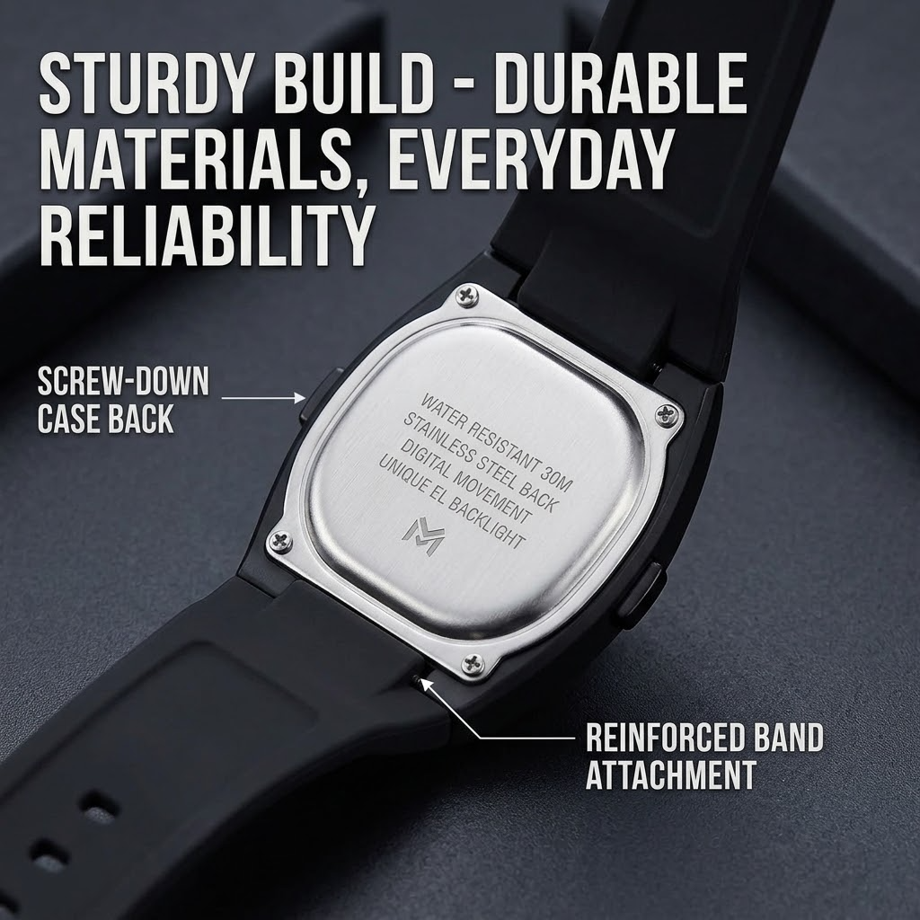 Men’s Square & Multifunction Sports Watch with Stopwatch, Alarm & Water Resistance