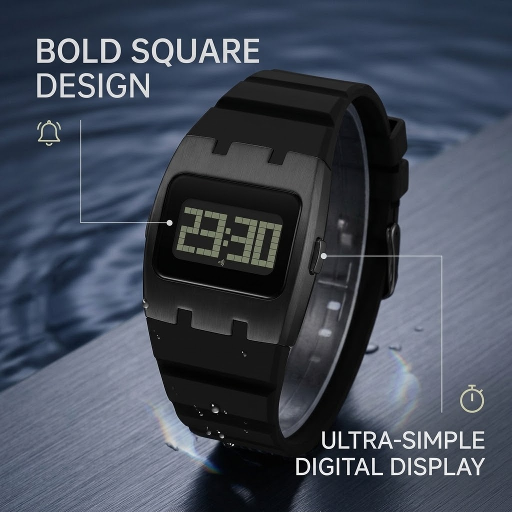 Men’s Square & Multifunction Sports Watch with Stopwatch, Alarm & Water Resistance