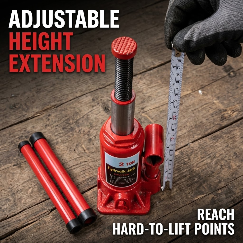 2-Ton Hydraulic Bottle Jack – Red Adjustable Car Lifting Jack with Two-Piece Handle