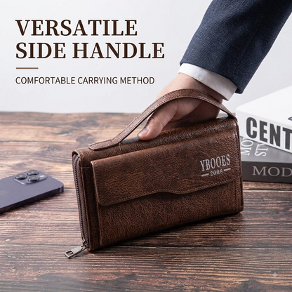 Men’s Genuine Cowhide Double-Layer Clutch Wallet – Korean Style Business Handbag