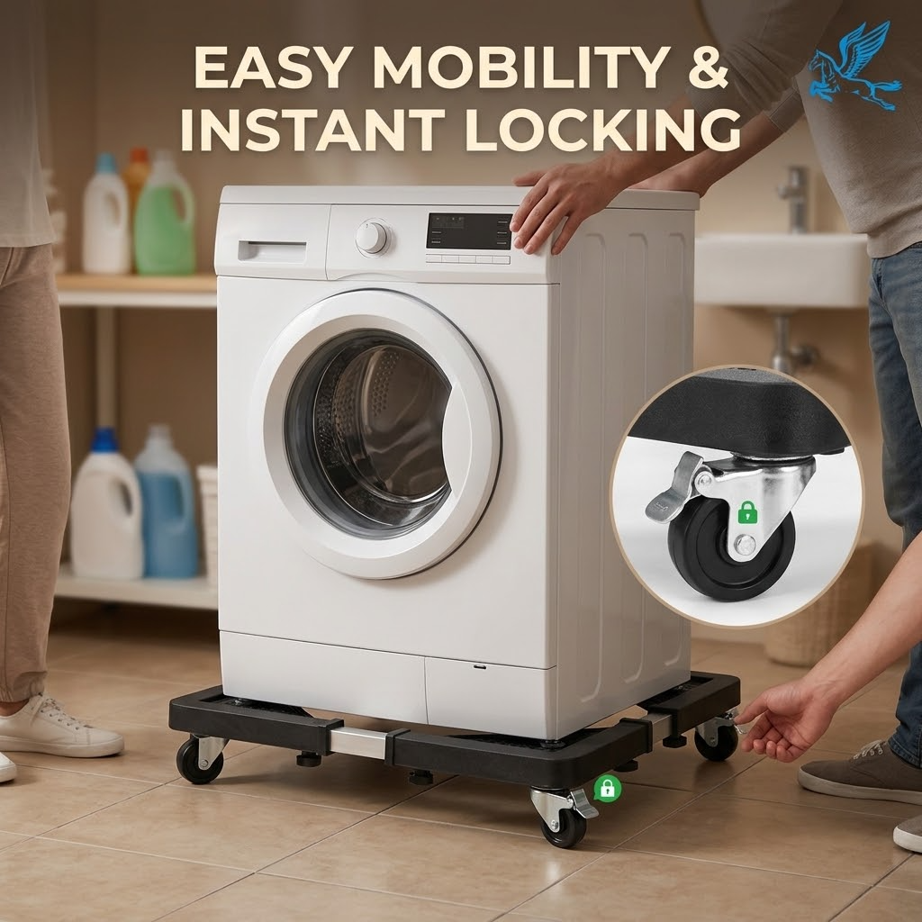 Four-Wheel Mobile Appliance Base – Removable Plastic Trolley Stand for Refrigerators &amp; Washing Machines