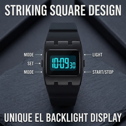 Men’s Square & Multifunction Sports Watch with Stopwatch, Alarm & Water Resistance
