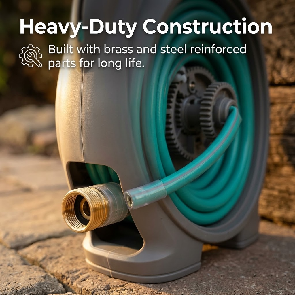 360° Rotating Garden Hose Reel – 200 Ft Water Hose Reel with Retractable Watering Set