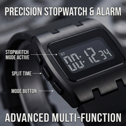 Men’s Square & Multifunction Sports Watch with Stopwatch, Alarm & Water Resistance