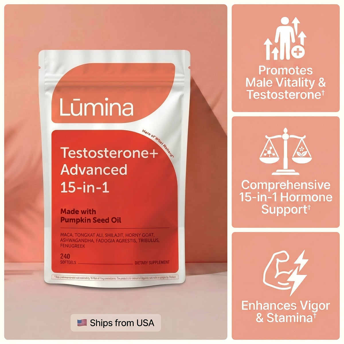 Testosterone+ Advanced 15-in-1 Softgels with Pumpkin Seed Oil