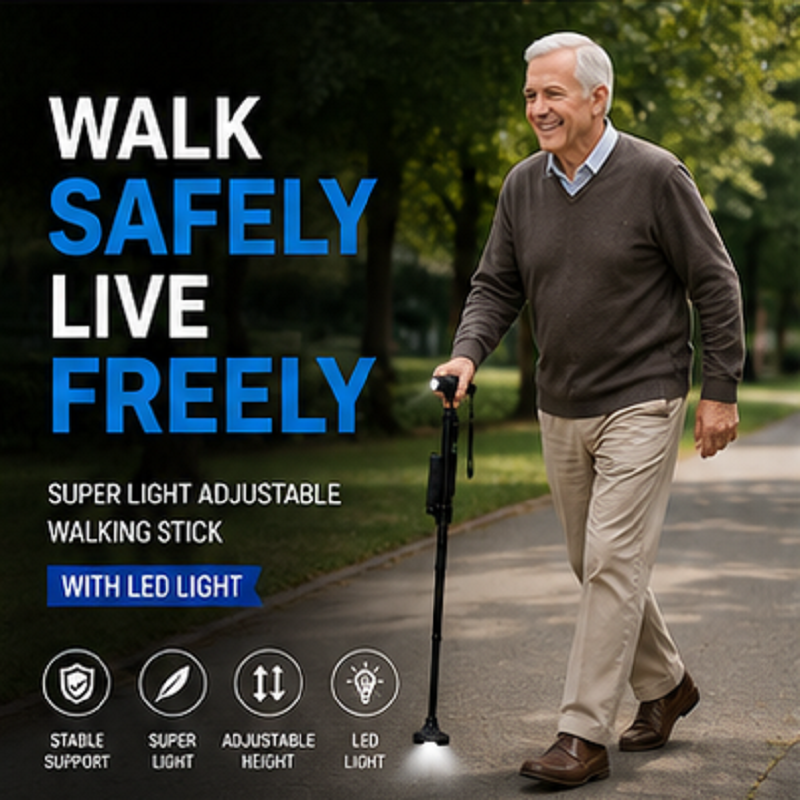 Foldable Walking Stick with LED Light