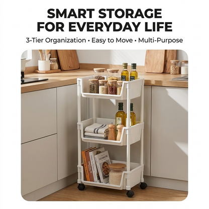 3-Tier Rolling Storage Cart – Movable Multi-Purpose Organizer Rack with Wheels