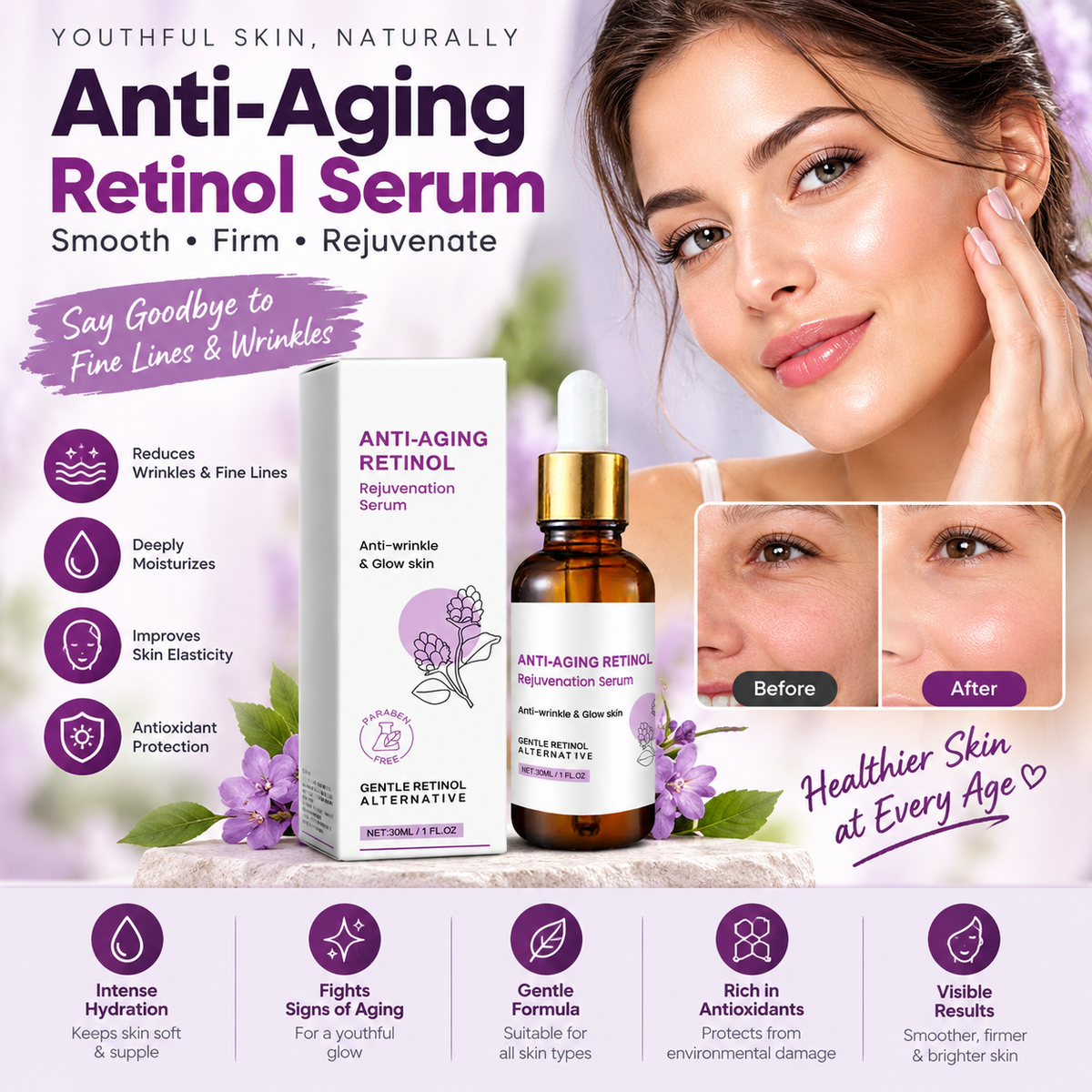 Retinol Anti-Aging Serum – Moisturizing Deep Nourishing Antioxidant Skin Care