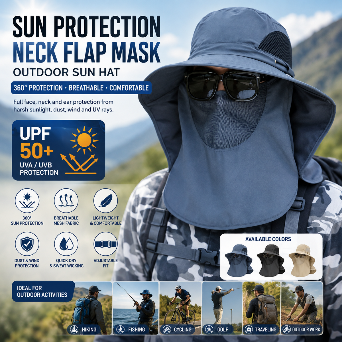 Outdoor Sun Protection Hat – Breathable Sun Hat with Neck Flap & Face Covering