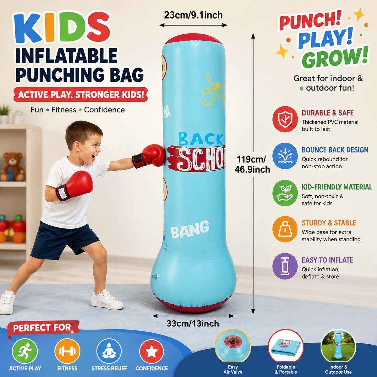 Kids Inflatable Punching Bag – Thickened PVC Standing Boxing Column for Active Play