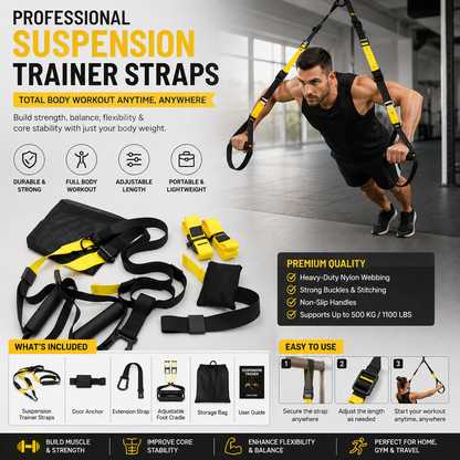 Professional Suspension Trainer Straps – Adjustable Nylon Sling Workout System for Full-Body Fitness