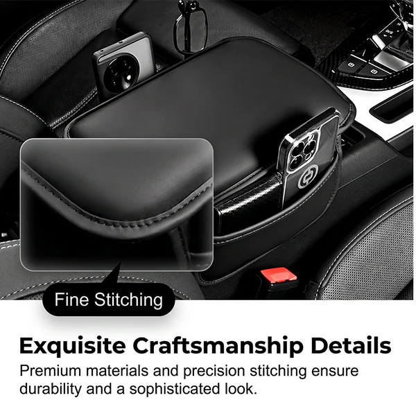 Car Center Console Armrest Cover – PU Leather Cushion with Side Storage Pocket & Protector Mat