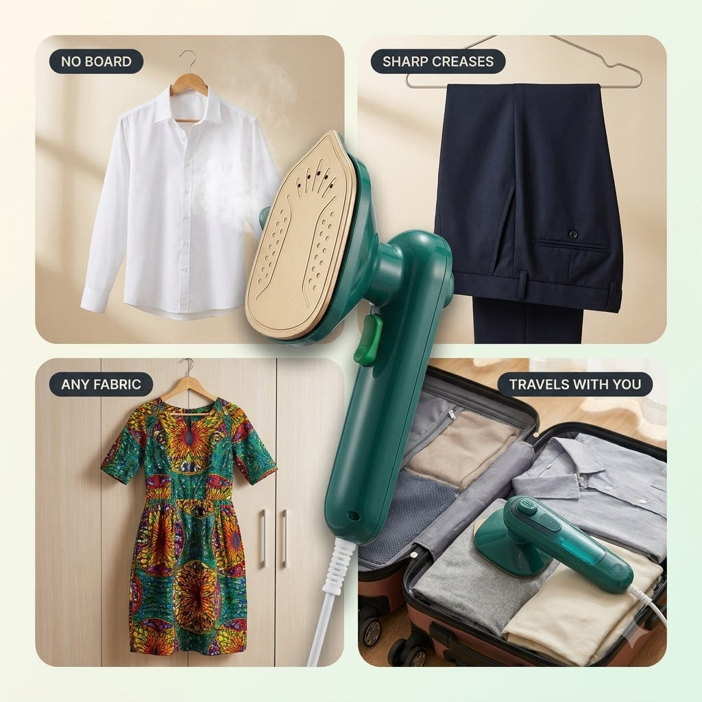 Portable Mini Steam Iron – Handheld Garment Steamer for Wrinkle-Free Shirts Without a Board